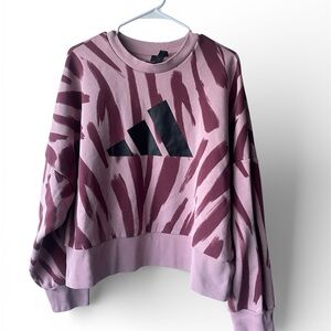 Adidas Women's Patterned Pink Crew Neck Sweater
